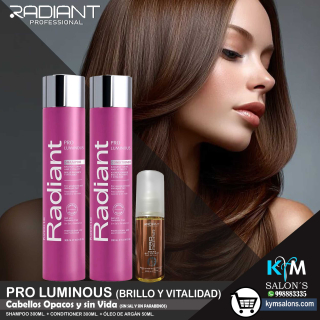 KIT SHAMPOO 300ml. + CONDITIONER 300ml. + ARGÁN 50gr. KERATIN PRO LUMINOUS Radiant CodRadProke