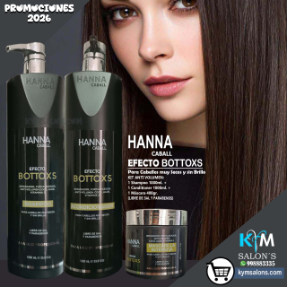Kit: Shampoo 1000ml. + Acondicionador 1000ml. + Mascarilla 400gr. Efecto Bottoxs Anti Frizz Hanna Caball CodHanneb