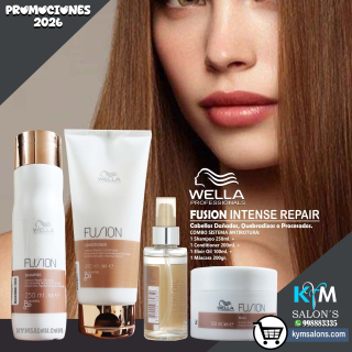 COMBO: SHAMPOO 250ML. + CONDITIONER 200ML. + MÁSCARA 150GR. + Oil 100ML. FUSION INTENSE REPAIR WELLA Codwefus