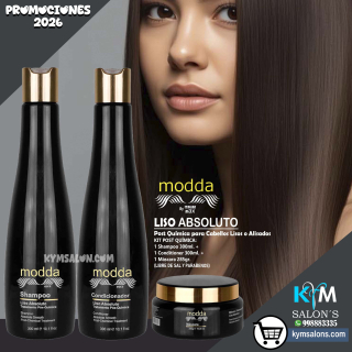 KIT SHAMPOO 300ml. + CONDITIONER 300ml. + MÁSCARA 285gr. Modda Liso Absoluto CodLisAbs
