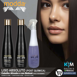 KIT SHAMPOO 300ml. + CONDITIONER 300ml. + BIFÁSICO 300ml. Modda Liso Absoluto CodLisAbs