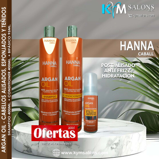 Kit Argán Oil Shampoo 400ml. + Conditioner 400ml. + Bifásico 95ml. Hanna Caball CodHannarg