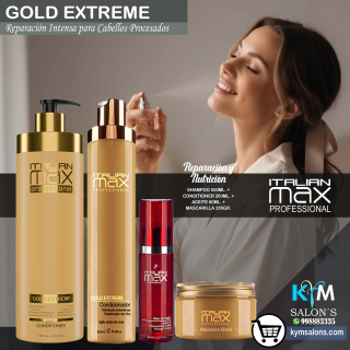 Combo Shampoo 500ml. + Conditioner 300ml. + Máscara 285gr. + Aceite 60ml. Gold Extreme Italian Max CodItaliMG