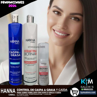 KIT SHAMPOO 400ML. + CONDITIONER 400ML. + LOCIÓN 50ML. CONTROL CASPA Y GRASA Y CAÍDA HANNA CABALL CodHannca
