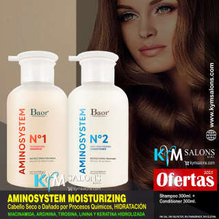 Baor Shampoo Moisturizing 300ml. + Conditioner Deep Moisturizing 300ml. Aminosystem Cabellos Secos y Dañados CodAmiScalp