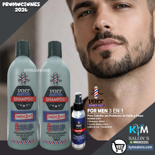 Kit 2 Shampoo 500ml. + 1 Loción 60ml. Control Caspa, Caída y Nutrición (Voss)