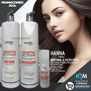 Kit Biotina & Keratina Shampoo 1000ml. + Conditioner 1000ml. + Loción 50ml. Hanna Caball CodHannbio