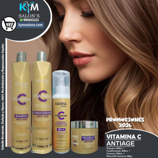 COMBO VITAMINA C SHAMPOO 400ml. + CONDITIONER 400ml. + MÁSCARA 400gr. + PROTECTOR 200ML. HANNA CABALL CodHannvc