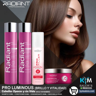 COMBO SHAMPOO 300ml. + CONDITIONER 300ml. + MÁSCARA 350gr. + BIFÁSICO 200ml. KERATIN PRO LUMINOUS Radiant CodRadProke