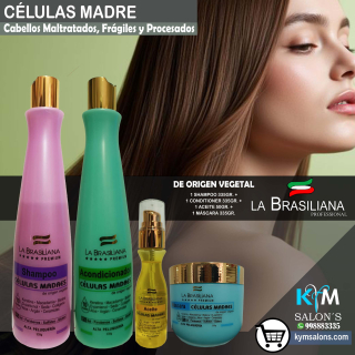 Combo: Shampoo 335ml. + Conditioner 335ml. + Máscara 335gr. + Aceite 50ml. Células Madre La Brasiliana Premium CodCelPre
