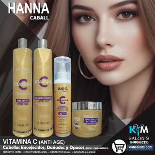 COMBO VITAMINA C SHAMPOO 400ml. + CONDITIONER 400ml. + MÁSCARA 400gr. + PROTECTOR 200ML. HANNA CABALL CodHannvc