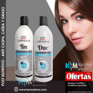Pack Tre + Due 500ml. La Brasiliana Post Nutritivo - 3 en 1 Anticaspa - Anticaída - Antigraso - CodLaBrasSR1