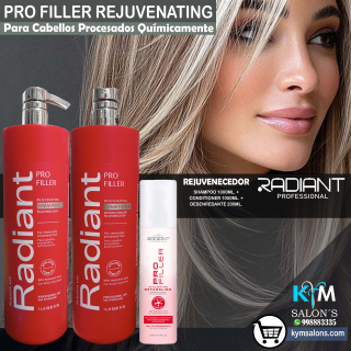 KIT SHAMPOO 1000ml. + CONDITIONER 1000ml. + BIFÁSICO 200gr. PRO FILLER DE RADIANT CodRadProfi