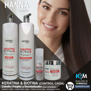 COMBO BIOTINA & KERATINA SHAMPOO 1000ml. + CONDITIONER 1000ml. + MÁSCARA 400gr. + LOCIÓN 50ml. Hanna Caball CodHannbio