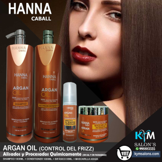 Combo Shampoo 1000ml. + Conditioner 1000ml. + Máscara 400gr. + Bifásico 95ml. Argan Oil Hanna Caball CodHannarg