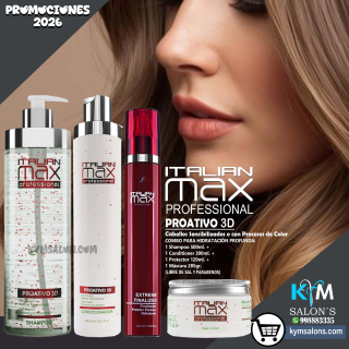 COMBO SHAMPOO 300ml. + CONDITIONER 300ml. + MÁSCARA 285gr. + PROTECTOR 120ml. PROATIVO 3D Italian Max CodItaliM3d