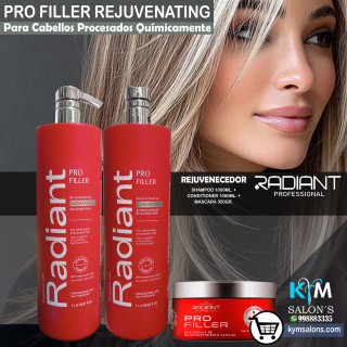 KIT SHAMPOO 1000ml. + CONDITIONER 1000ml. + MÁSCARA 350gr. PRO FILLER DE RADIANT CodRadProfi