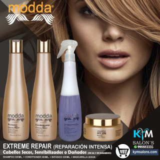 COMBO EXTREME REPAIR SHAMPOO 300ml. + CONDITIONER 300ml. + BIFÁSICO 300ml. + MÁSCARA 285gr. MODDA CodRepEX