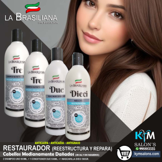 COMBO: 2 SHAMPOO TRE 500ML. + 1 CONDITIONER DUE 500ML. + 1 MÁSCARA DIECI 500GR. LA BRASILIANA CodLaBrasSDT