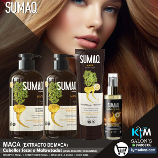 COMBO SHAMPOO 500ml. + CONDITIONER 500ml. + MÁSCARA 250gr. + ÓLEO 60ml. SUMAQ Maca CodSumaqma