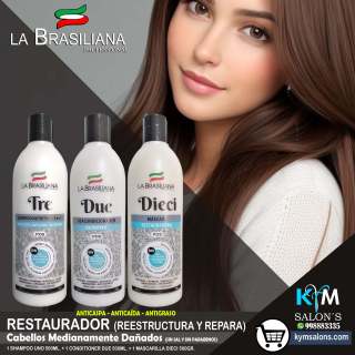 KIT: 1 SHAMPOO TRE 500ML. + 1 CONDITIONER DUE 500ML. + 1 MÁSCARA DIECI 500GR. LA BRASILIANA CodLaBrasSDT