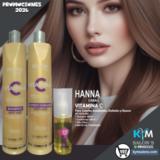 Vitamina C Anti Age Hanna Caball Kit Shampoo 400ml. + Conditioner 400ml. + Óleo 50ml. CodHannvc