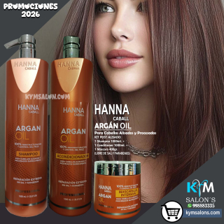 Kit Argán Oil Shampoo 1000ml. + Conditioner 1000ml. + Máscara 400gr. Hanna Caball CodHannarg