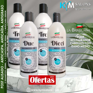 Combo Restaurador 3 en 1 La Brasiliana 2 Tre 500ml. + 1 Due 500ml. + 1 Dieci 500gr. Daño Intermedio CodLaBrasSDT