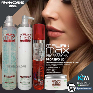 COMBO SHAMPOO 1000ml. + CONDITIONER 1000ml. + MÁSCARA 285gr. + BIFÁSICO 300ml. ITALIAN MAX PROATIVO 3D CodItaliM3d