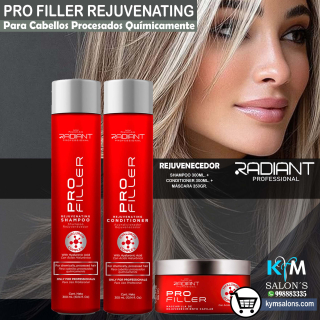KIT SHAMPOO 300ml. + CONDITIONER 300ml. + MÁSCARA 350gr. PRO FILLER DE RADIANT CodRadProfi
