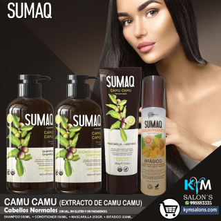 COMBO SHAMPOO 500ml. + CONDITIONER 500ml. + MASCARILLA 250gr. + BIFÁSICO 200ml. SUMAQ Camu Camu CodSumaqca