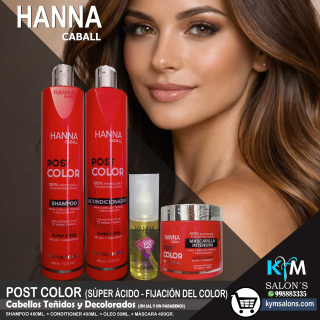 COMBO POST COLOR SHAMPOO 400ml. + CONDITIONER 400ml. + ÓLEO 50ml. + MÁSCARA 400gr. HANNA CABALL CodHannpc