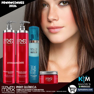 COMBO SHAMPOO 1000ml. + CONDITIONER 1000ml. + BIFASI MAX 300ml. + MÁSCARA 285gr. ITALIAN MAX POST QUÍMICA CodItaPQ