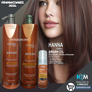 Kit Argán Oil Shampoo 1000ml. + Conditioner 1000ml. + Bifásico 95ml. Hanna Caball CodHannarg