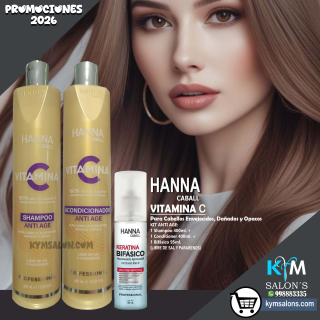 Vitamina C Anti Age Hanna Caball Kit Shampoo 400ml. + Conditioner 400ml. + Bifásico 95ml. CodHannvc