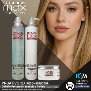 Shampoo 1000ml. + Conditioner 1000ml. + Máscara 285gr. PROATIVO 3D Italian Max Cabellos Sensibles y Grasos CodItaliM3d