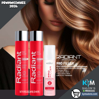 KIT SHAMPOO 300ml. + CONDITIONER 300ml. + BIFÁSICO 200ml. PRO FILLER DE RADIANT CodRadProfi