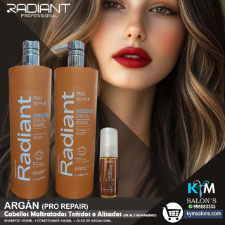 KIT: SHAMPOO 1000ML. + CONDITIONER 1000ML. + ÓLEO 50ML. ARGÁN PRO REPAIR DE RADIANT CodRadProre