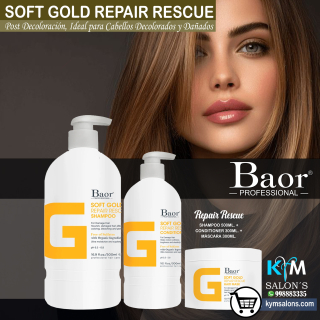 Kit Shampoo 500ml. + Conditioner 300ml. + Máscara 300gr. Soft Gold de Baor Cabellos Decolorados CodBaorSgold