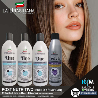 COMBO 2 SHAMPOO UNO 500ML. + 1 CONDITIONER 500ML. + 1 SHAMPOO VIOLETA LA BRASILIANA POST NUTRITIVO CodLaBrasSR1