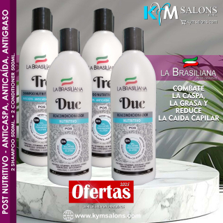 Combo 3 en 1 La Brasiliana 2 Shampoo Tre 500ml. + 2 Conditioner Due 500ml. Anti Caída, Caspa y Graso CodLaBrasSR1