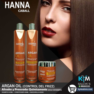 Kit Shampoo 400ml. + Conditioner 400ml. + Máscara 400gr. Argan Oil Hanna Caball CodHannarg