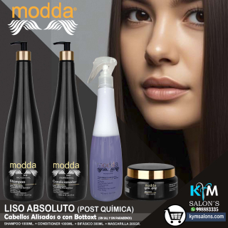 COMBO SHAMPOO 1000ml. + CONDITIONER 1000ml. + BIFÁSICO 300ml. + MÁSCARA 285gr. Modda Liso Absoluto CodLisAbs