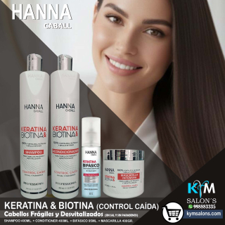 COMBO BIOTINA & KERATINA SHAMPOO 400ml. + CONDITIONER 400ml. + MÁSCARA 400gr. + BIFÁSICO 95ml. Hanna Caball CodHannbio