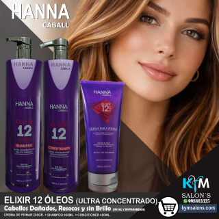 Kit Shampoo 1000ml. + Conditioner 1000ml. + Crema de Peinar 200gr. Elixir 12 Óleos Hanna Caball CodHann12