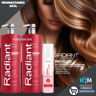 KIT SHAMPOO 1000ml. + CONDITIONER 1000ml. + BIFÁSICO 200gr. PRO FILLER DE RADIANT CodRadProfi