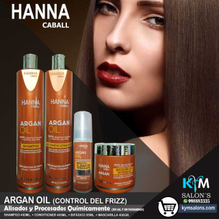 Combo Shampoo 400ml. + Conditioner 400ml. + Bifásico 95ml. + Máscara 400gr. Argan Oil Hanna Caball CodHannarg