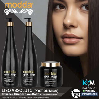 KIT SHAMPOO 1000ml. + CONDITIONER 1000ml. + MÁSCARA 285gr. Modda Liso Absoluto CodLisAbs