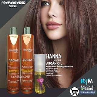 Kit Argán Oil Shampoo 400ml. + Conditioner 400ml. + Óleo 50ml. Hanna Caball CodHannarg