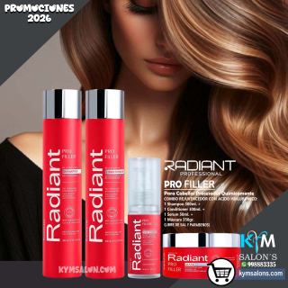 COMBO SHAMPOO 300ml. + CONDITIONER 300ml. + SÉRUM 50ml. + MÁSCARA 350gr. PRO FILLER DE RADIANT CodRadProfi